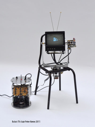 chaise TV robotique,sculpture cinétique, Peter Keene